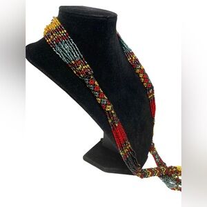 Precious Multi-Strand Glass Seed Bead Necklace With Geo Pattern Multi Color